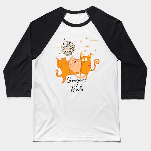 Ginger Cats Dance Party Baseball T-Shirt by TammyWinandArt